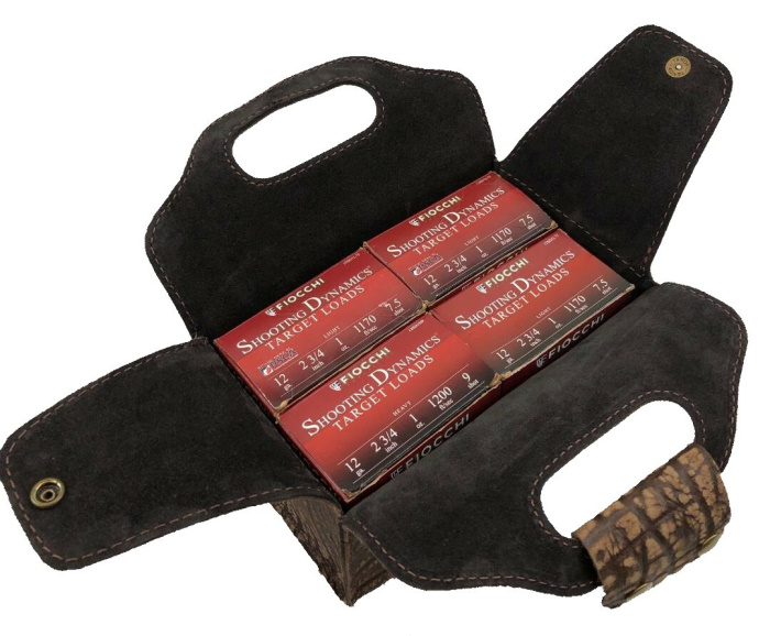 (image for) Brown Cape Buffalo Leather 4 Box Shotgun Shell Carrier